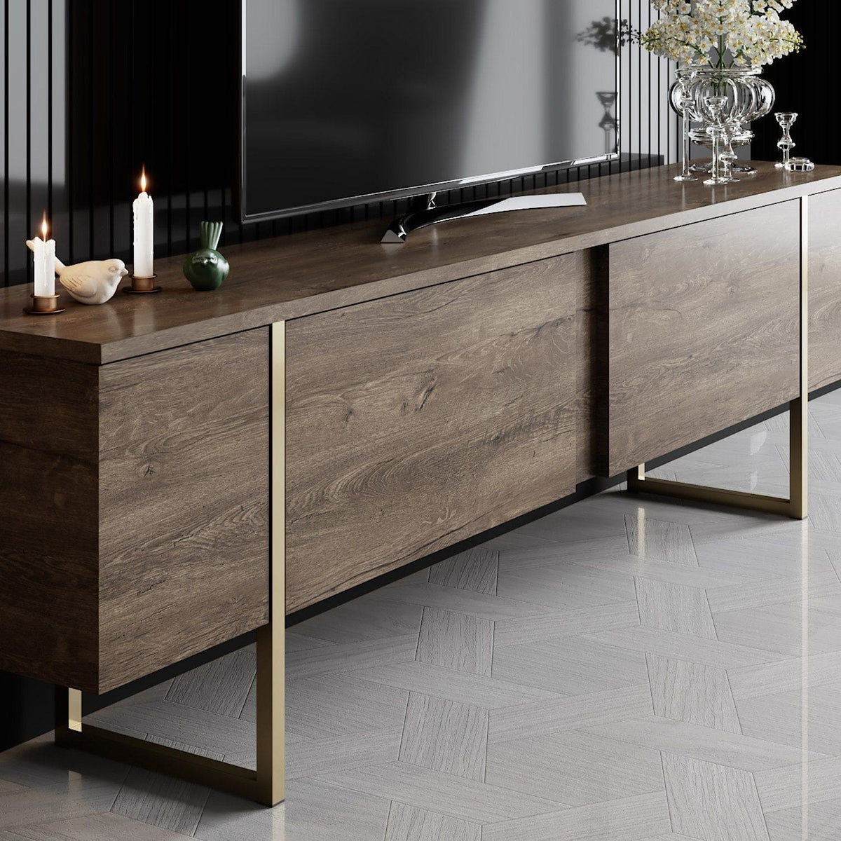 Mobilier living LUXE, nuc/auriu, PAL melaminat/metal, 2 piese