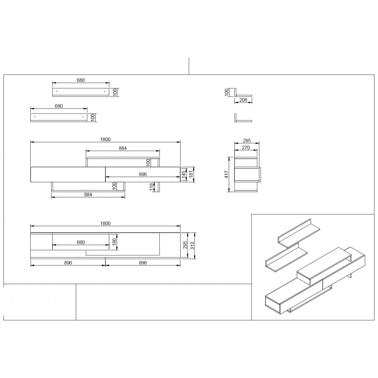 Mobilier living NIRVANA, alb/stejar inchis, PAL melaminat, 3 piese