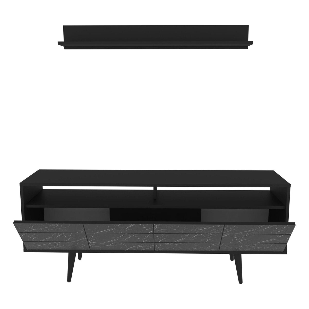 Mobilier living OLA, negru cu efect de marmura, PAL melaminat, 2 piese