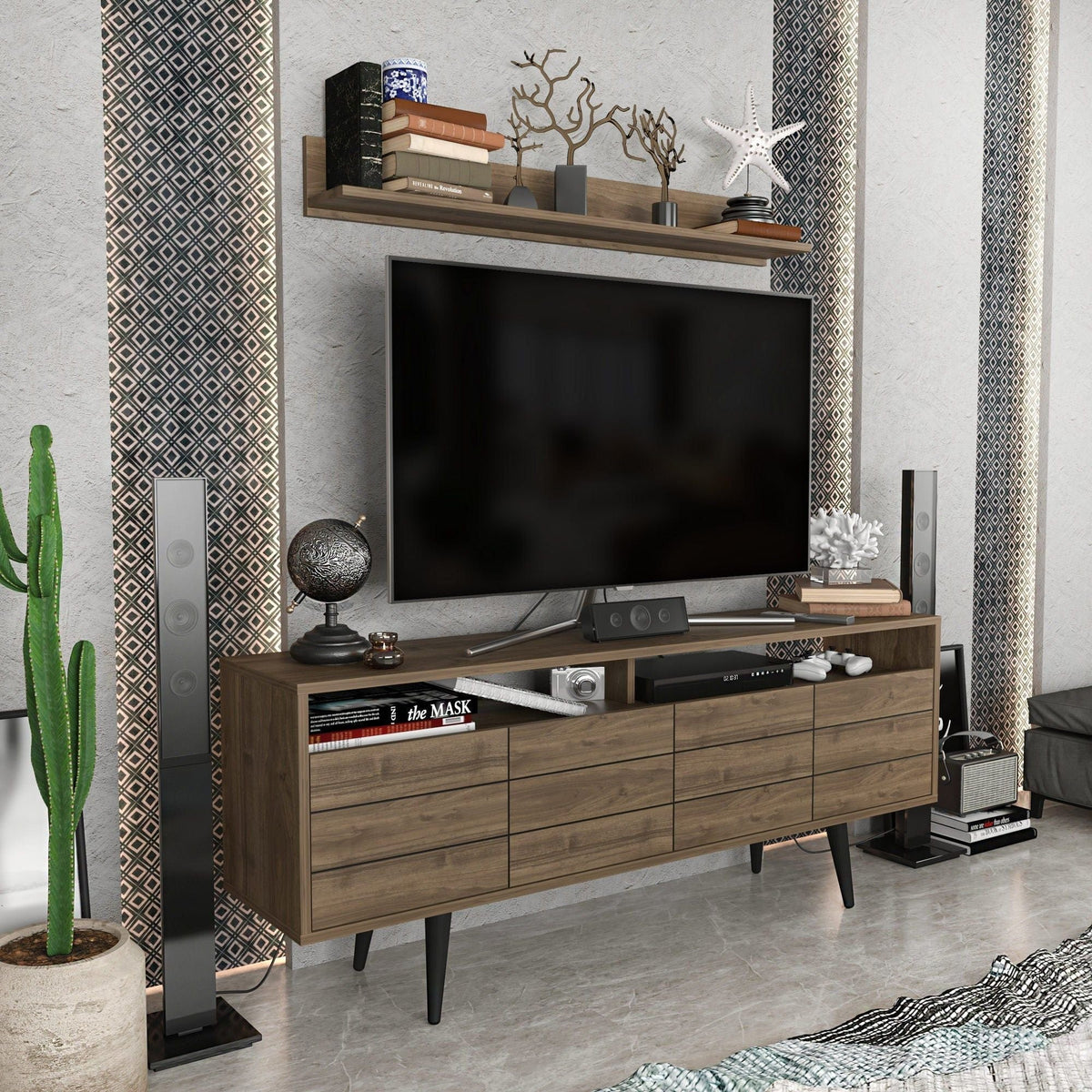 Mobilier living OLA, nuc/negru, PAL melaminat, 2 piese