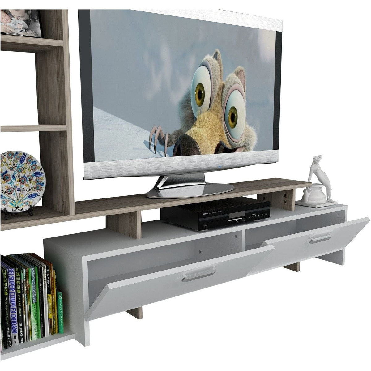 Mobilier living SIMAL, alb/stejar deschis, PAL melaminat, 2 piese