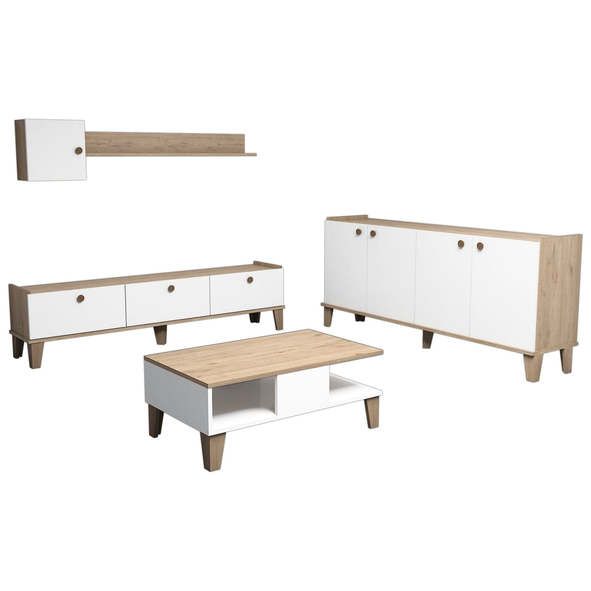 Mobilier living SUMER G7020, alb/stejar, PAL melaminat, 4 piese