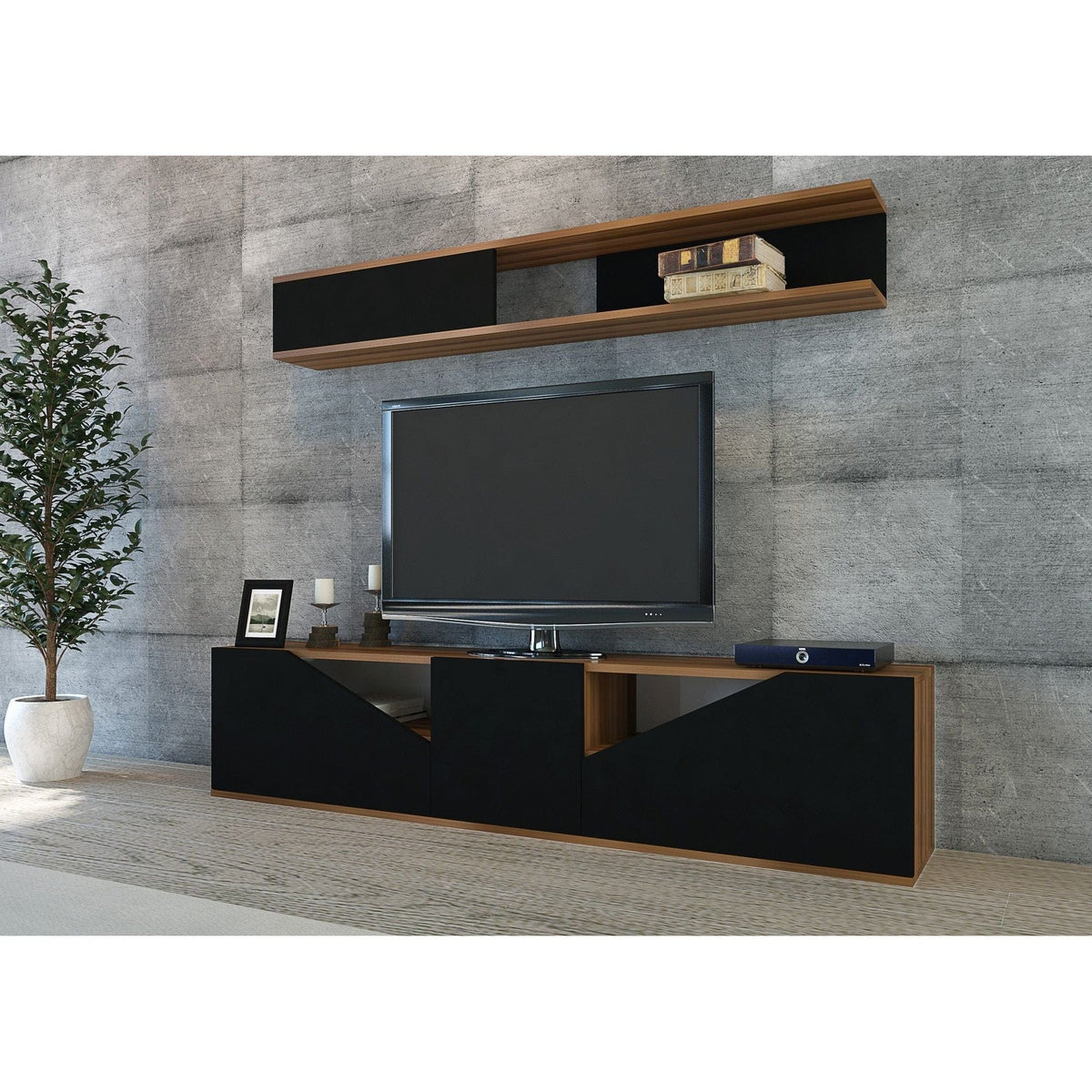 Mobilier living TAC, negru/nuc, PAL melaminat, 2 piese