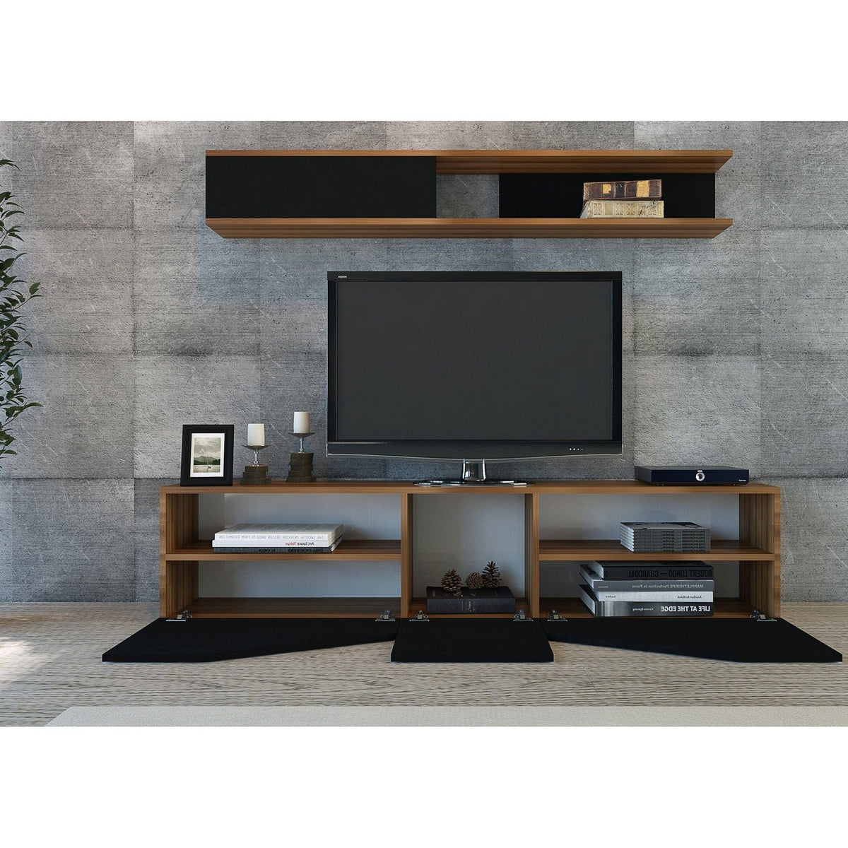 Mobilier living TAC, negru/nuc, PAL melaminat, 2 piese