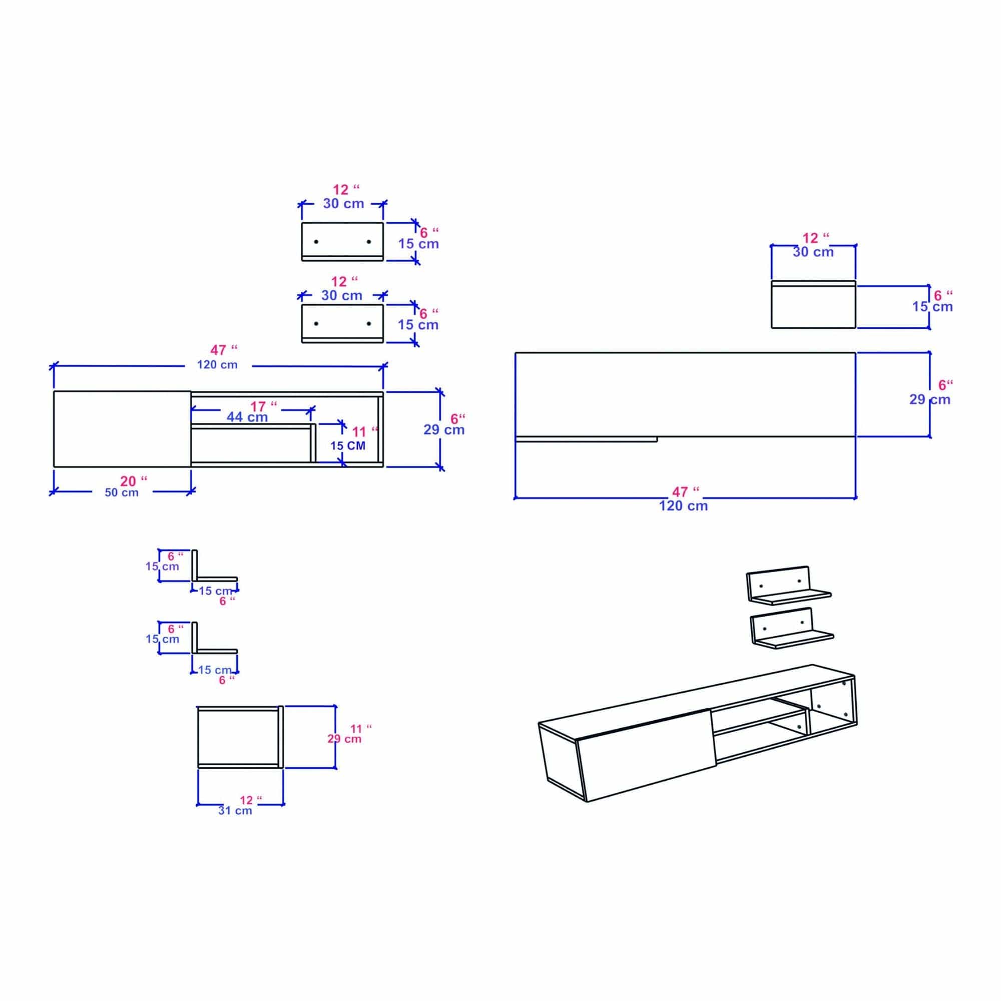Mobilier living ZEPLIN, alb, PAL melaminat, 3 piese