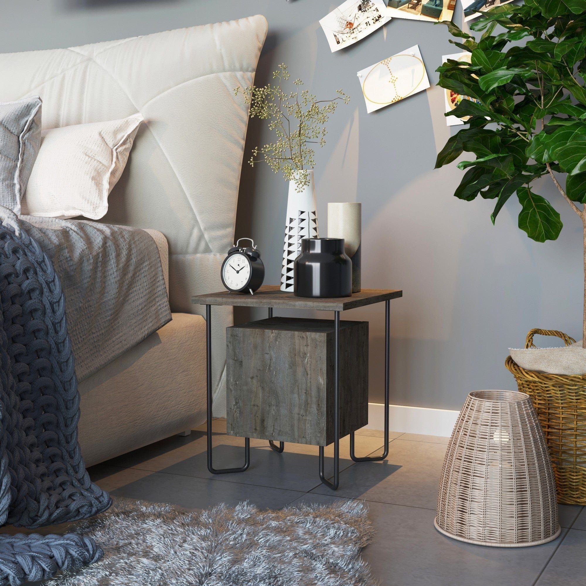 Noptiera Acres Nightstand, stejar inchis , PAL melaminat/metal, 40x40x45 cm