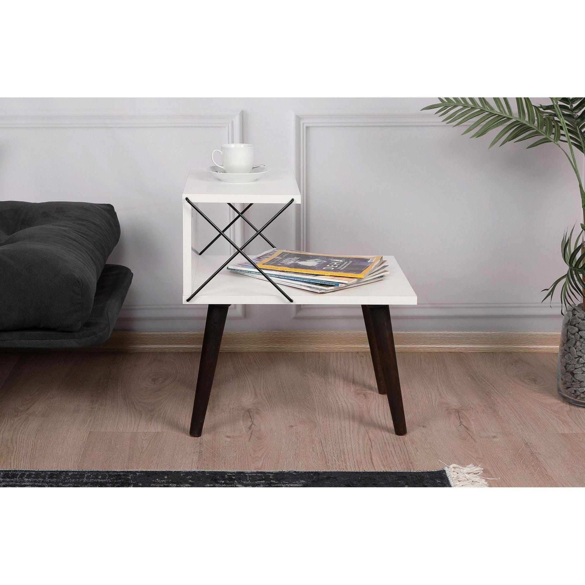 Noptiera Cross, alb/negru, PAL melaminat, 50x40x55 cm