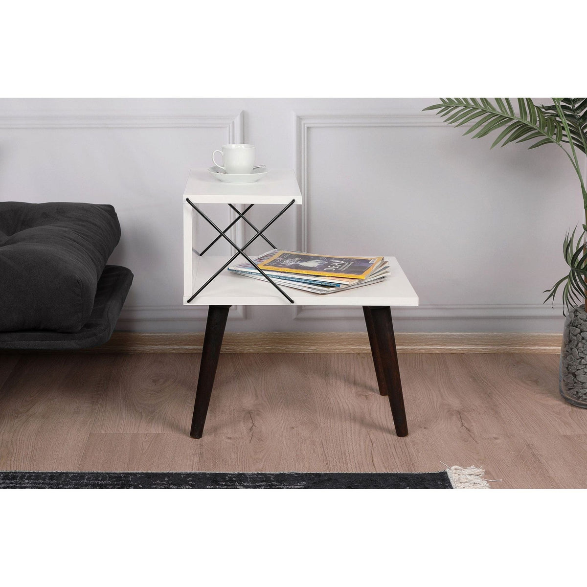 Noptiera Cross, alb/negru, PAL melaminat, 50x40x55 cm