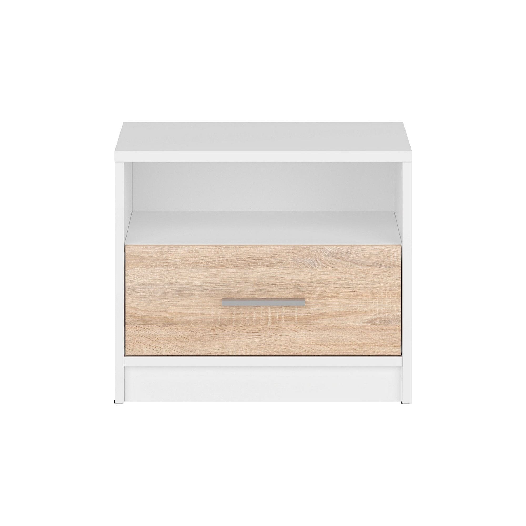 Noptiera NEPO PLUS, alb/stejar sonoma, PAL, 50x34x43 cm
