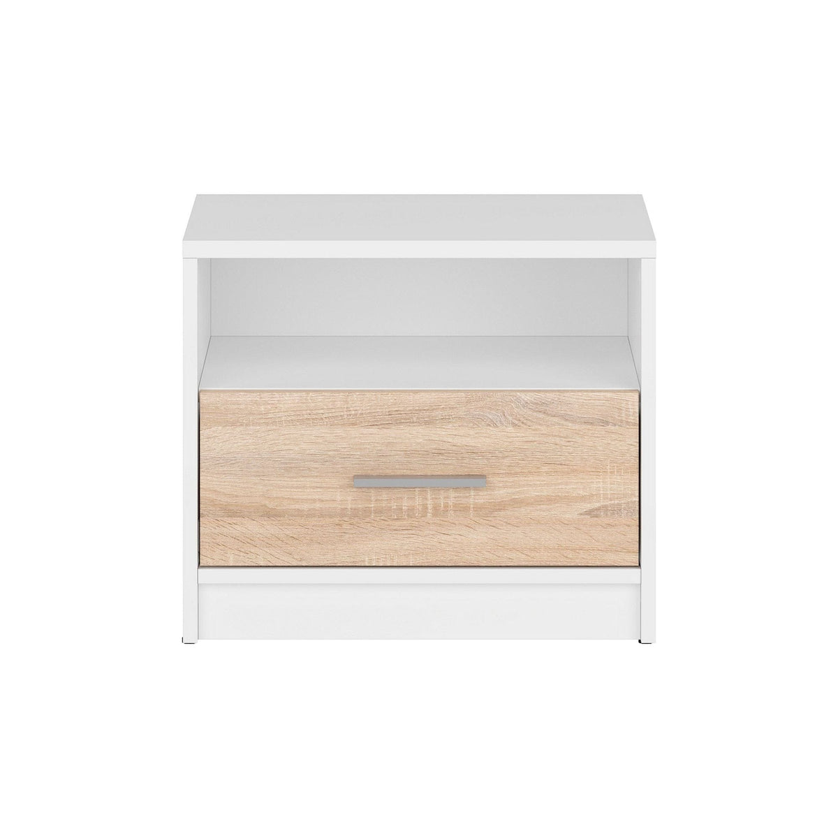 Noptiera NEPO PLUS, alb/stejar sonoma, PAL, 50x34x43 cm