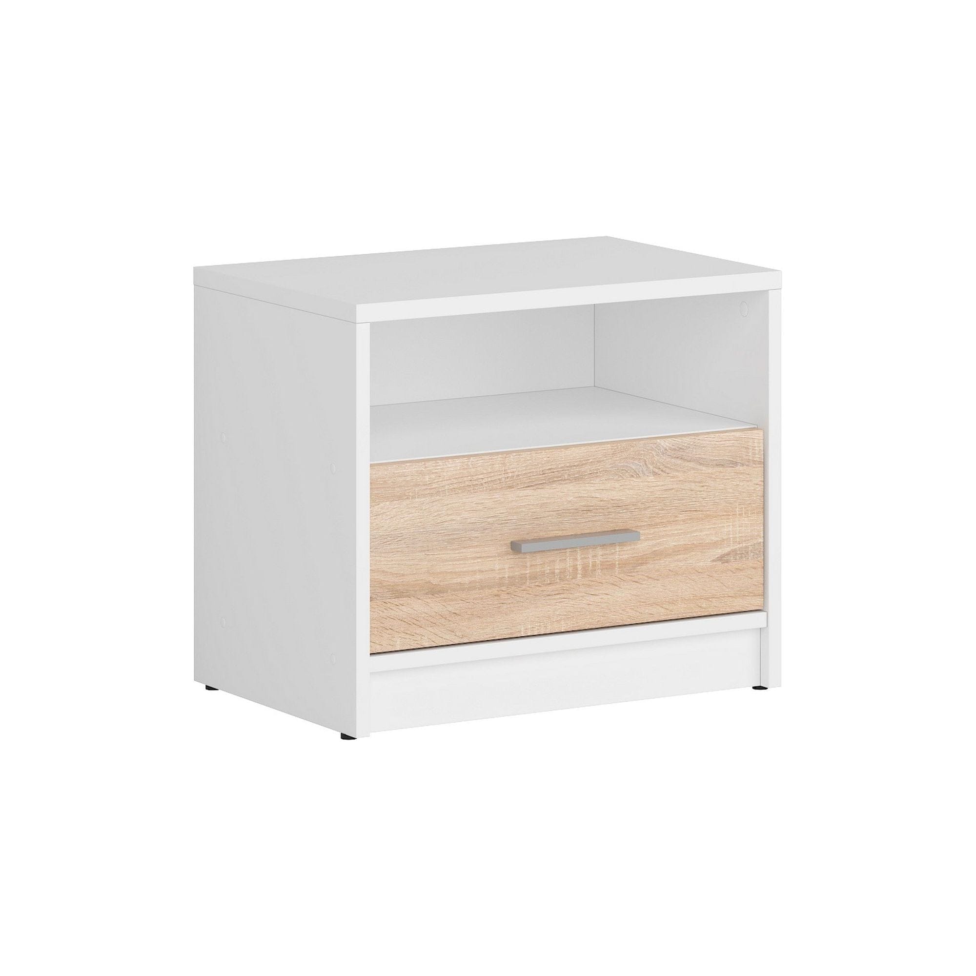 Noptiera NEPO PLUS, alb/stejar sonoma, PAL, 50x34x43 cm