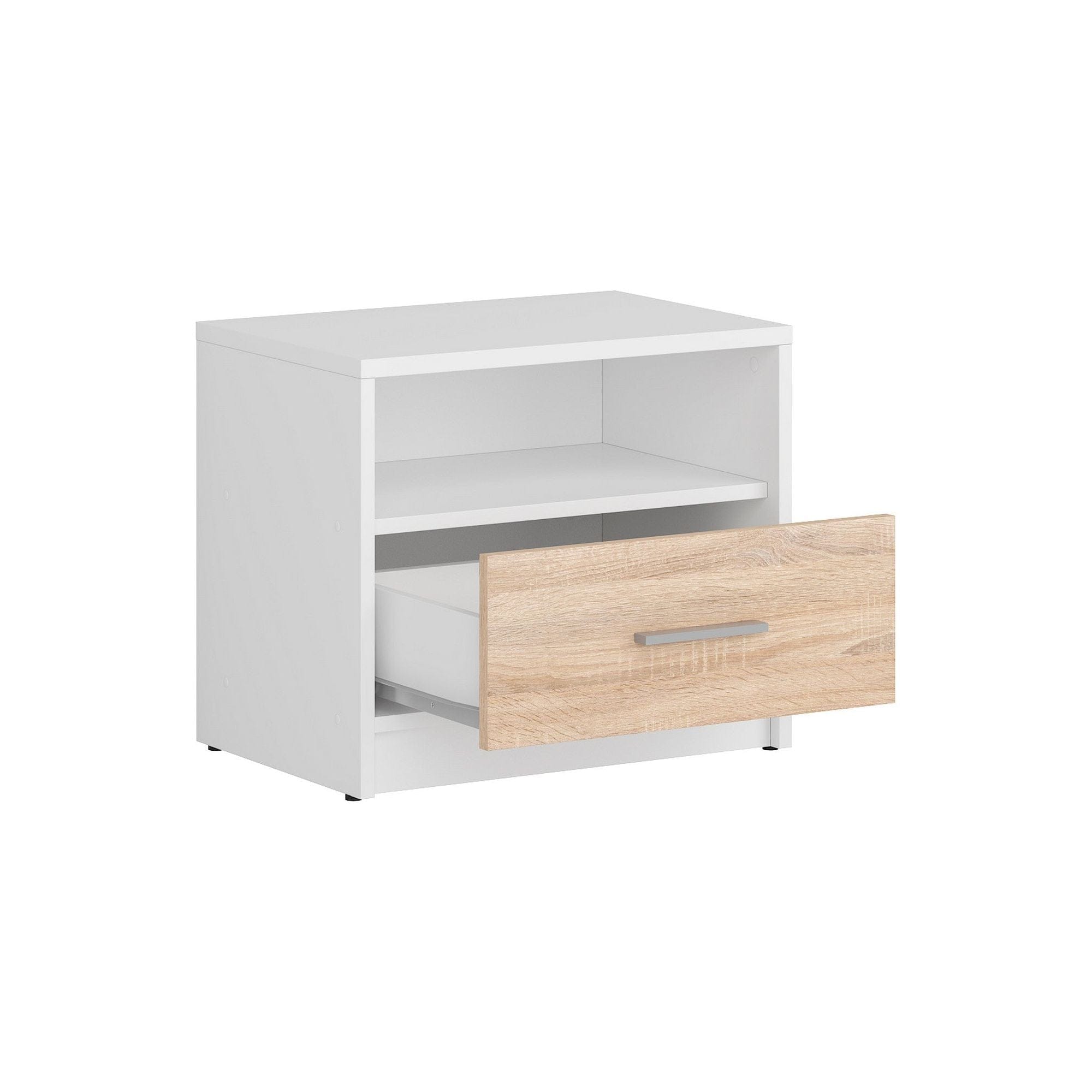 Noptiera NEPO PLUS, alb/stejar sonoma, PAL, 50x34x43 cm