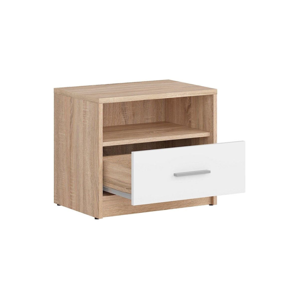 Noptiera NEPO PLUS, stejar sonoma/alb, PAL, 50x34x43 cm