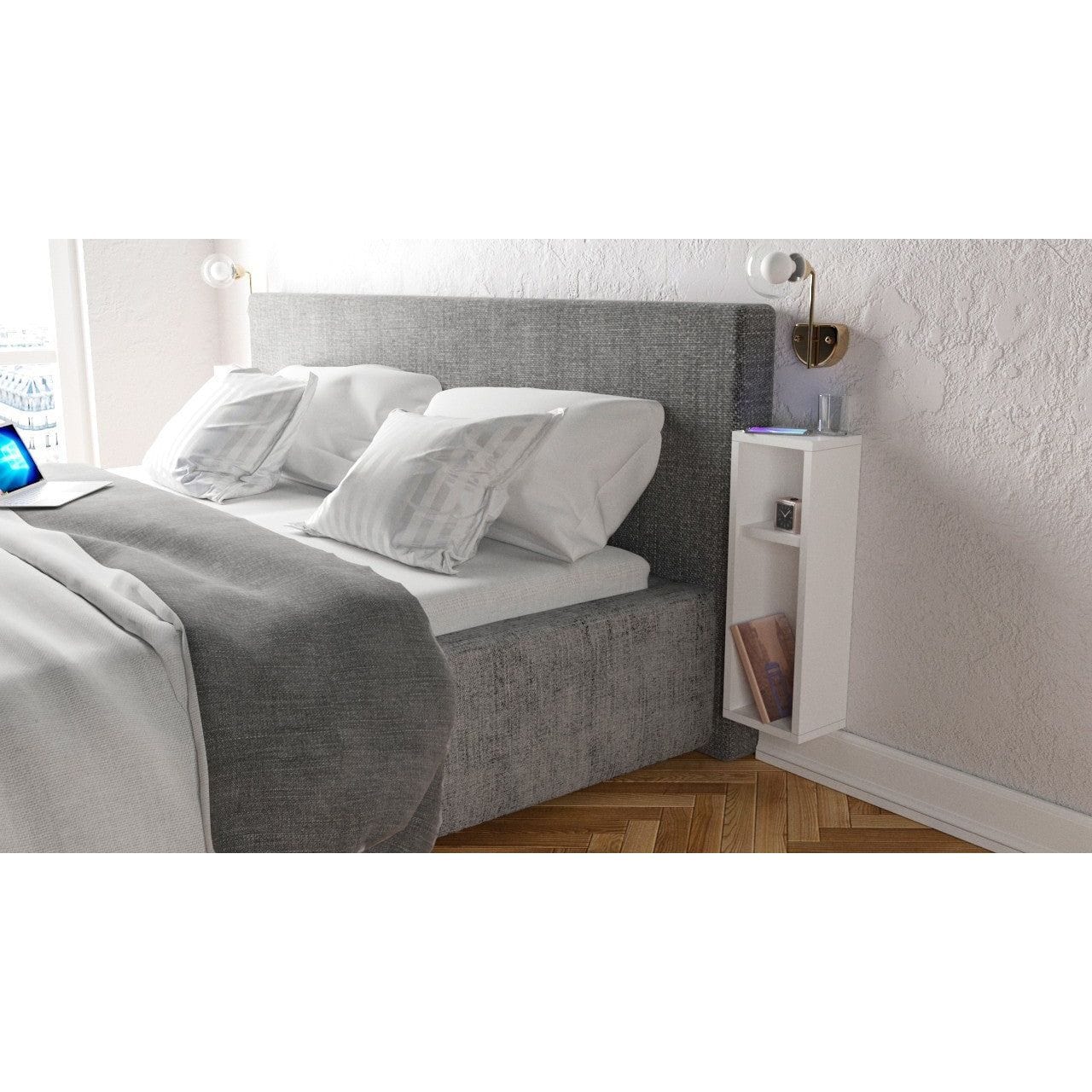 Noptiera Turra, alb, PAL melaminat, 20x15x65 cm