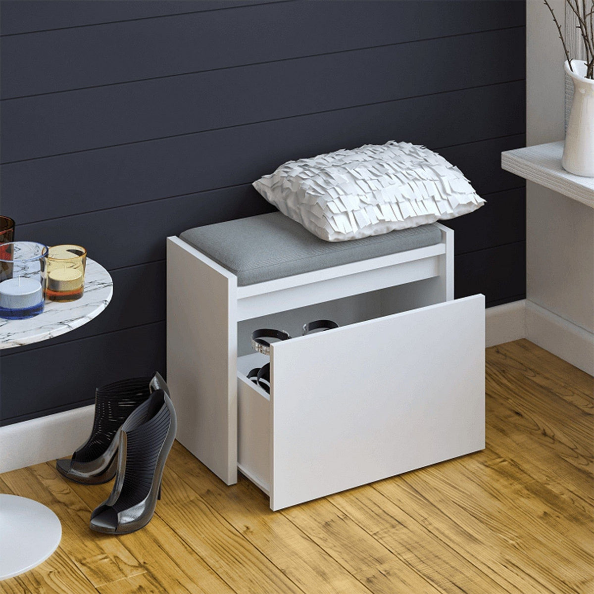 Pantofar BERGI, alb, DTD laminat, 60x30x45 cm