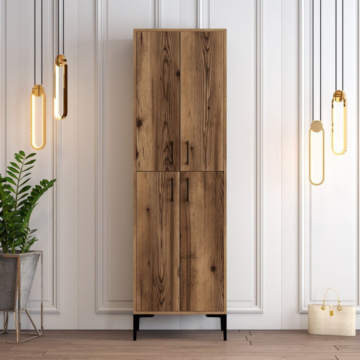 Pantofar BERLIN A, nuc, PAL melaminat/metal, 60x35x200 cm