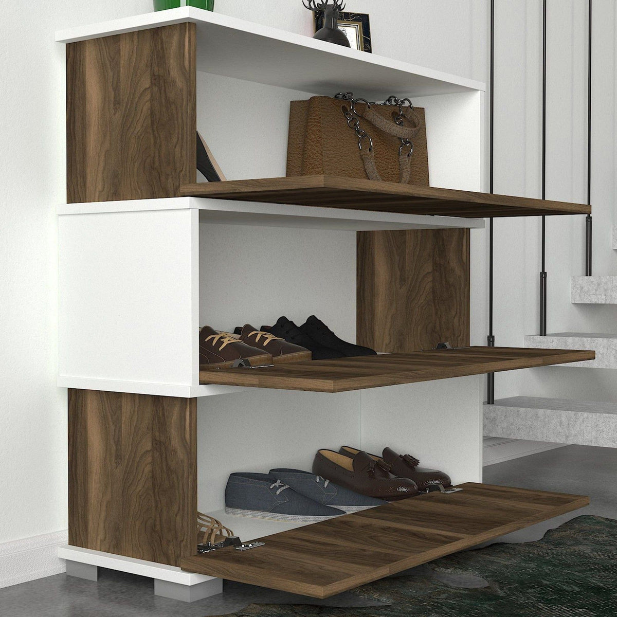Pantofar NAPOLYON, alb/nuc, PAL melaminat, 90x30x93 cm