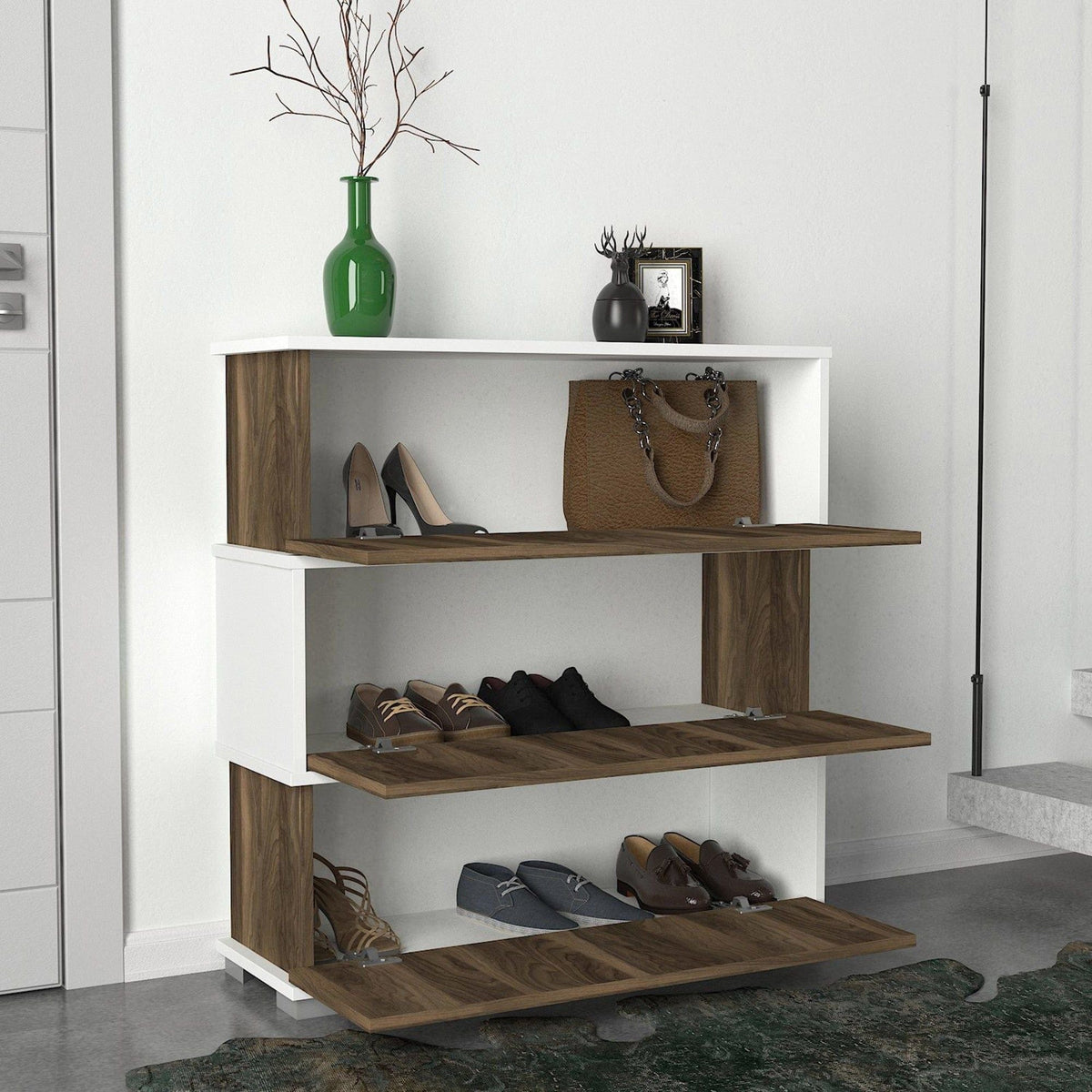 Pantofar NAPOLYON, alb/nuc, PAL melaminat, 90x30x93 cm