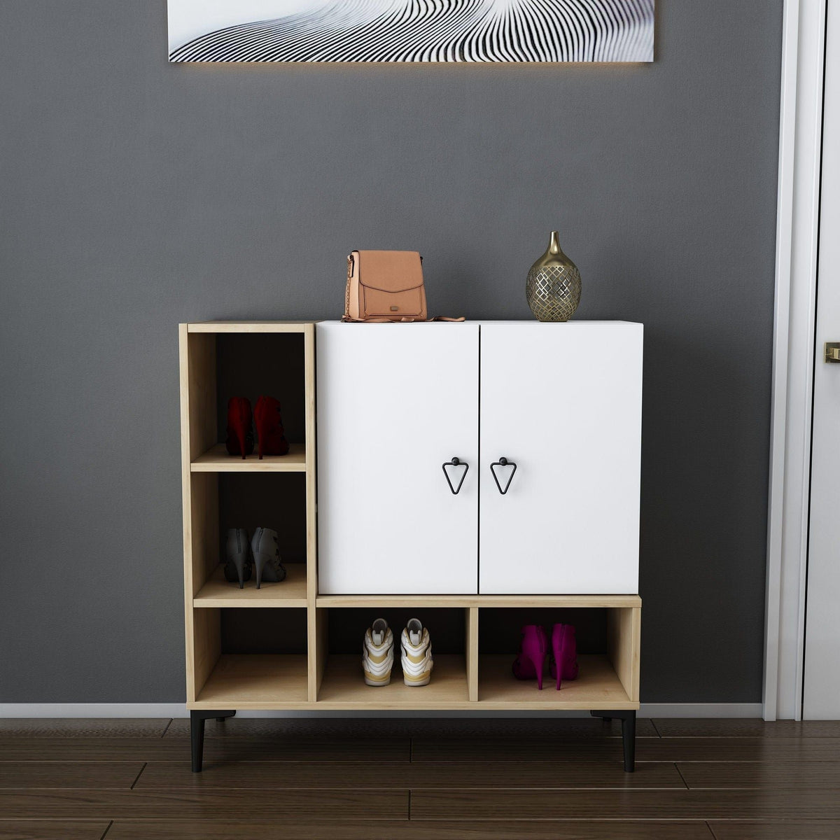 Pantofar PLATIN, stejar/alb, PAL melaminat, 100x35x100 cm