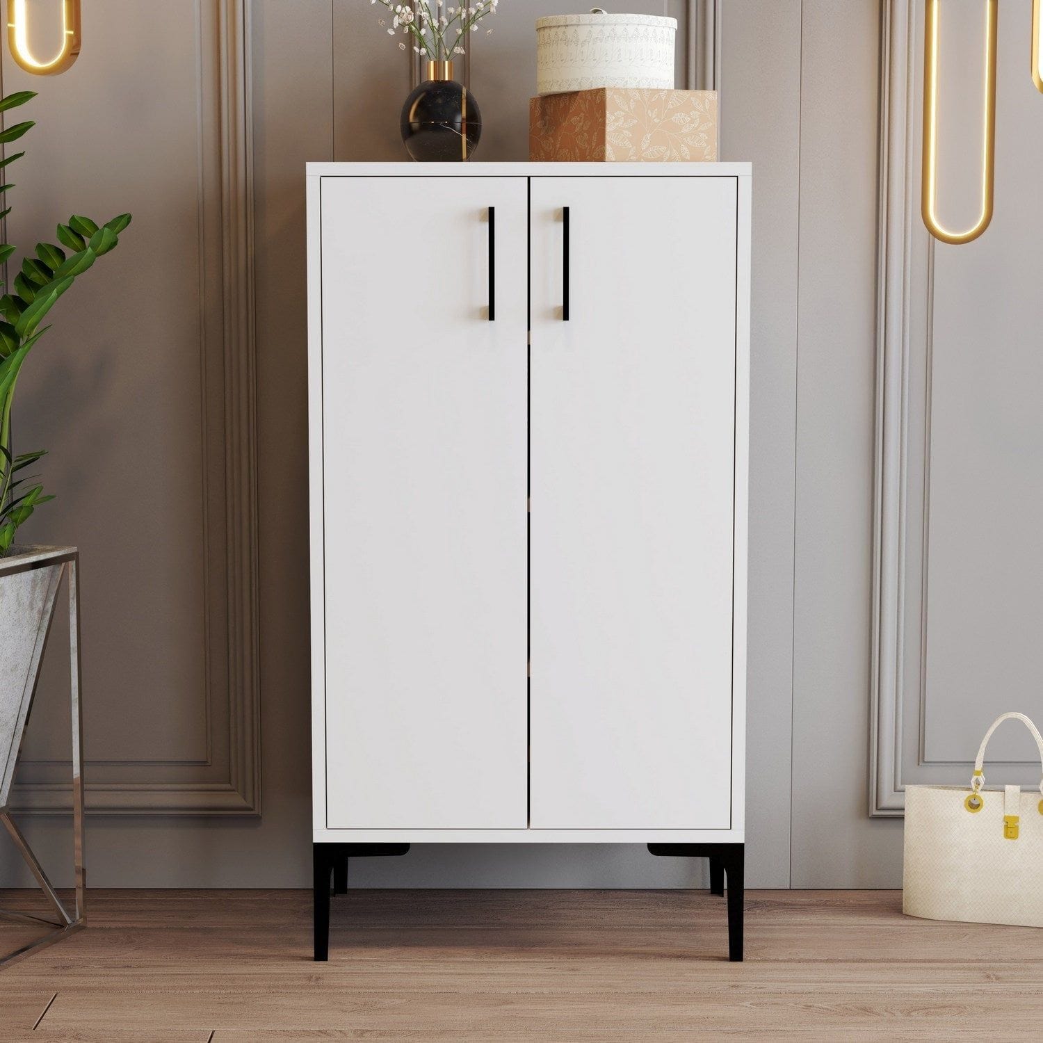 Pantofar PRAG, alb, PAL melaminat, 60x35x111 cm