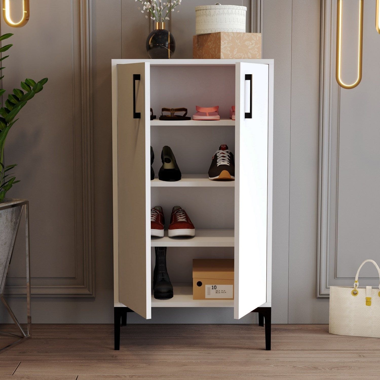 Pantofar PRAG, alb, PAL melaminat, 60x35x111 cm