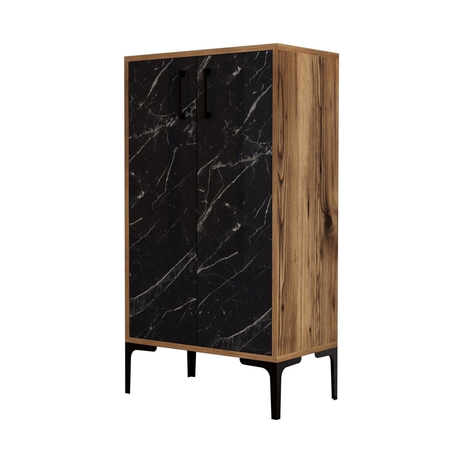 Pantofar PRAG, nuc/negru cu efect de marmura, PAL melaminat, 60x35x111 cm