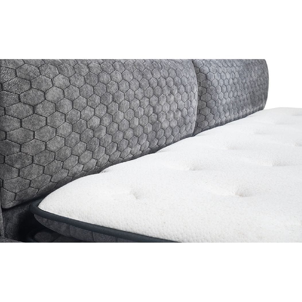 Pat BABYLON 160x200, gri, stofa/burete/PAL/metal, cu somiera si lada pentru depozitare