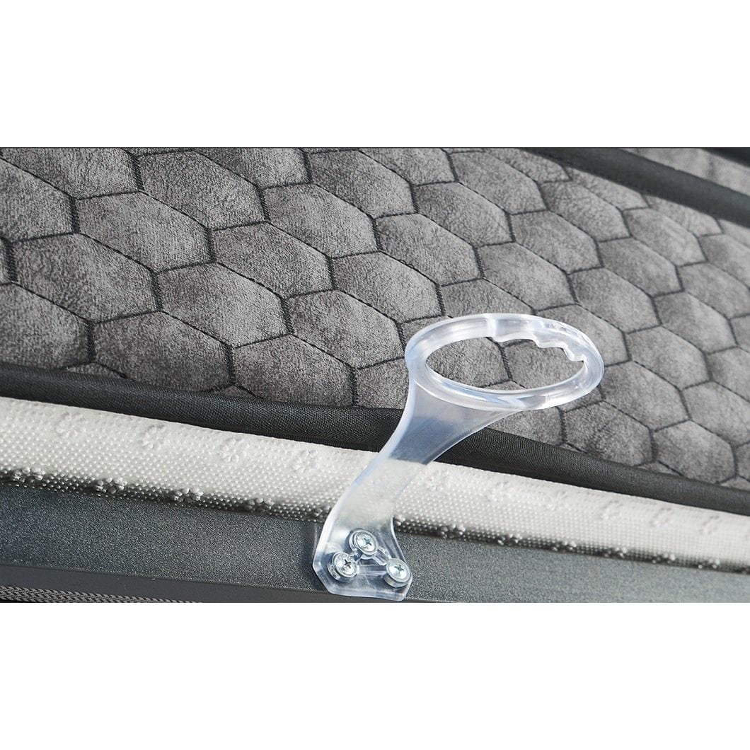 Pat BABYLON 180x200, gri inchis, stofa/burete/PAL/metal, cu somiera si lada pentru depozitare