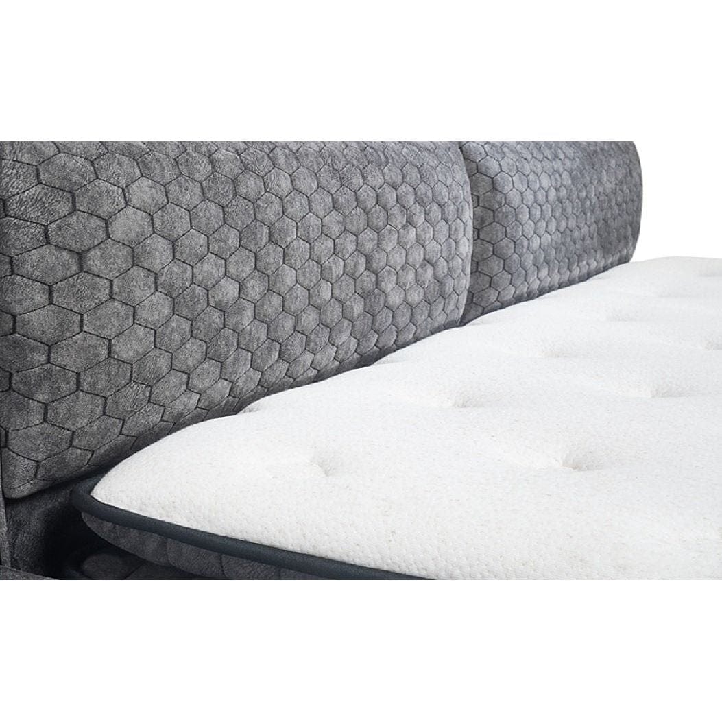 Pat BABYLON 180x200, gri inchis, stofa/burete/PAL/metal, cu somiera si lada pentru depozitare