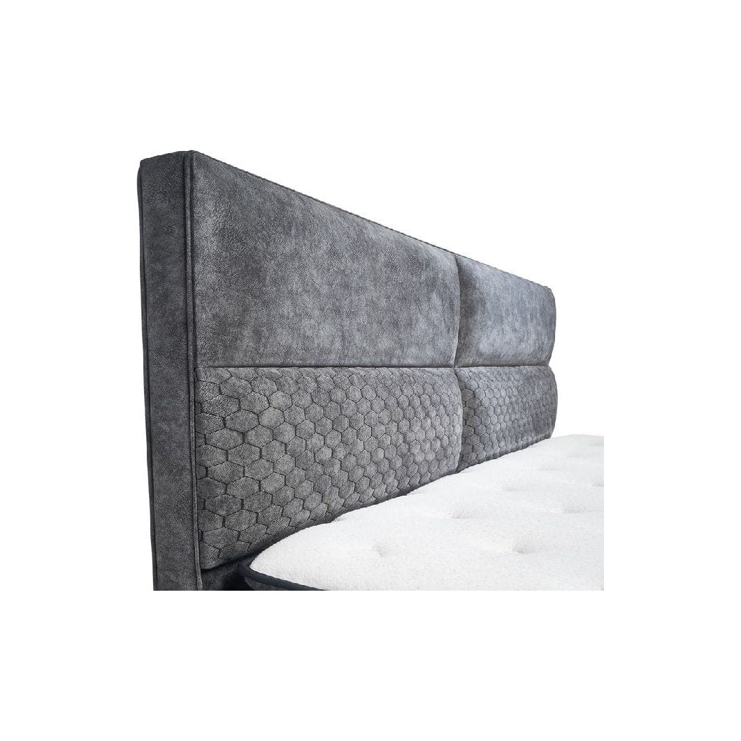 Pat BABYLON 180x200, gri inchis, stofa/burete/PAL/metal, cu somiera si lada pentru depozitare