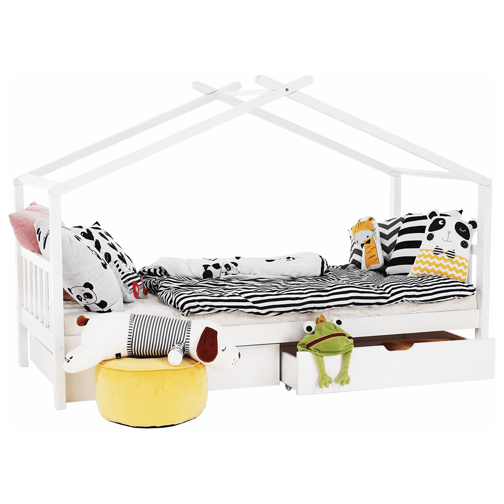 Pat ELISIA 90x200, alb, lemn cu somiera si 2 sertare pentru depozitare