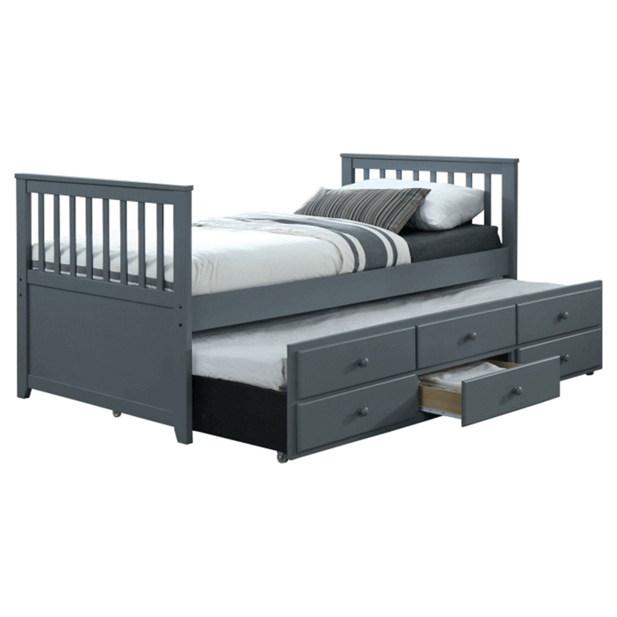 Pat extensibil pentru copii AUSTIN NEW 90x200, gri antracit, cu somiere si 3 spatii depozitare