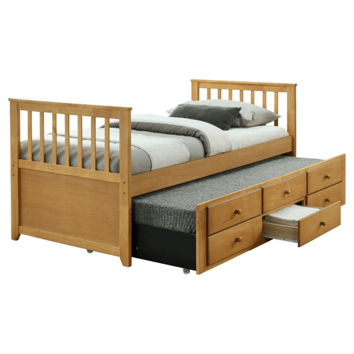 Pat extensibil pentru copii AUSTIN NEW 90x200, stejar, cu somiere si 3 spatii depozitare