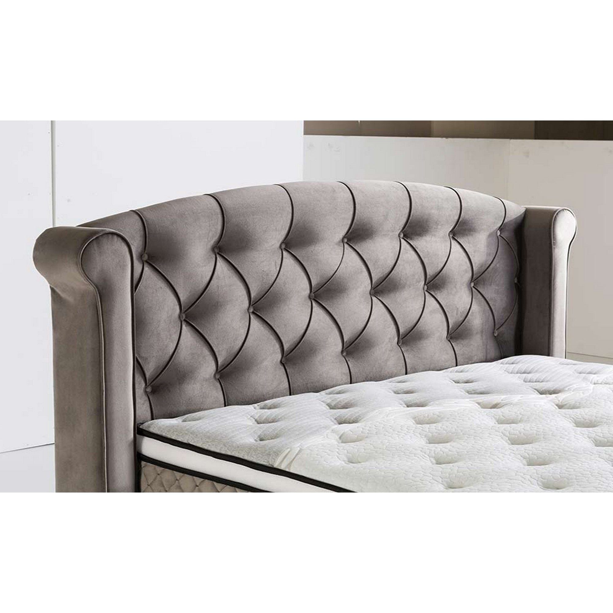 Pat Hadise 160x200, stofa gri, cu somiera si lada pentru depozitare