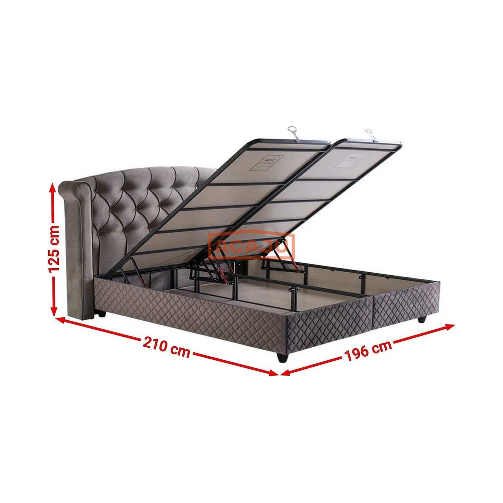 Pat Hadise 160x200, stofa gri, cu somiera si lada pentru depozitare