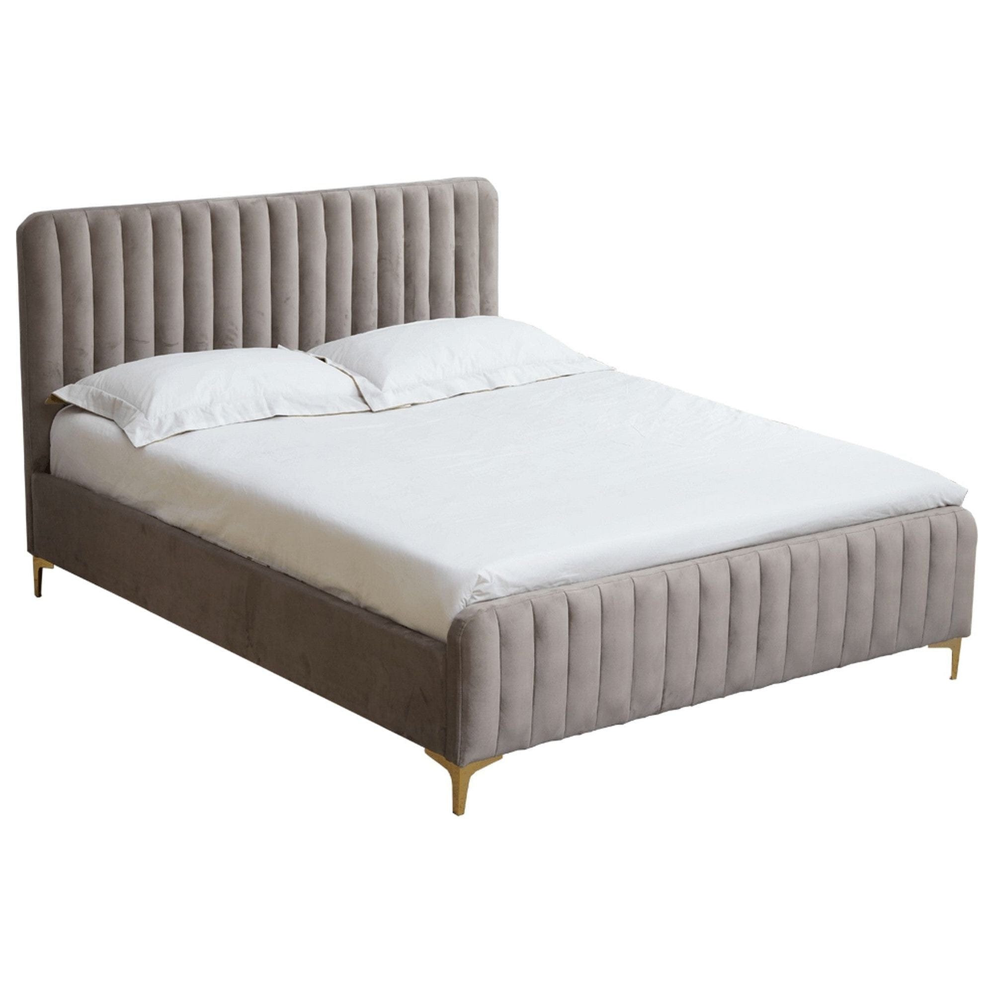 Pat KAISA 160x200, gri, stofa catifelata/burete/PAL/metal, cu somiera