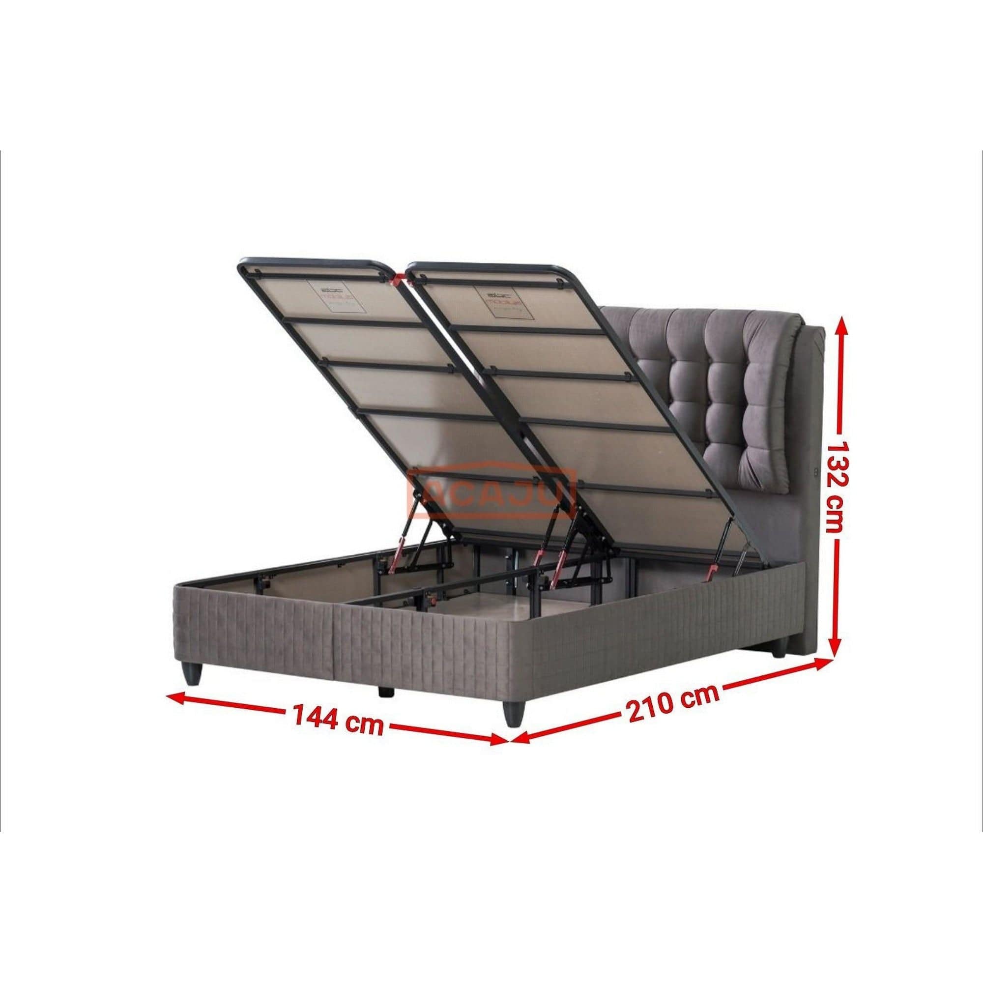 Pat Lateks Comfort 140x200, stofa gri, cu somiera si lada pentru depozitare