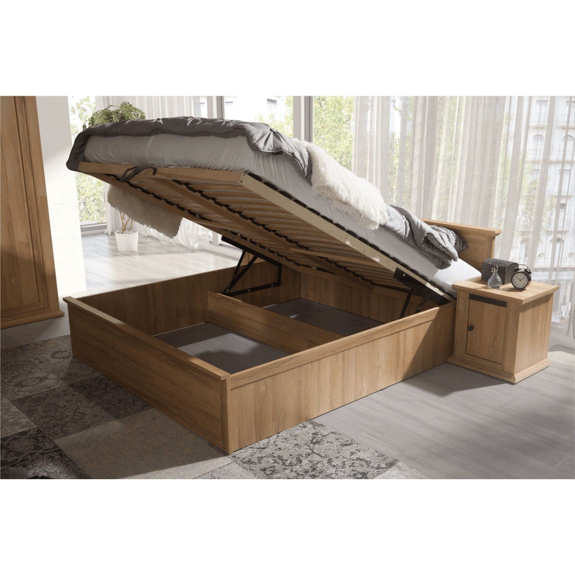 Pat LEON MZ21 160x200, stejar grandson, DTD laminat, cu somiera