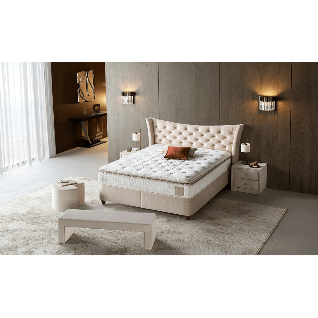 Pat Lincolin 160x200, stofa crem, cu somiera si lada pentru depozitare