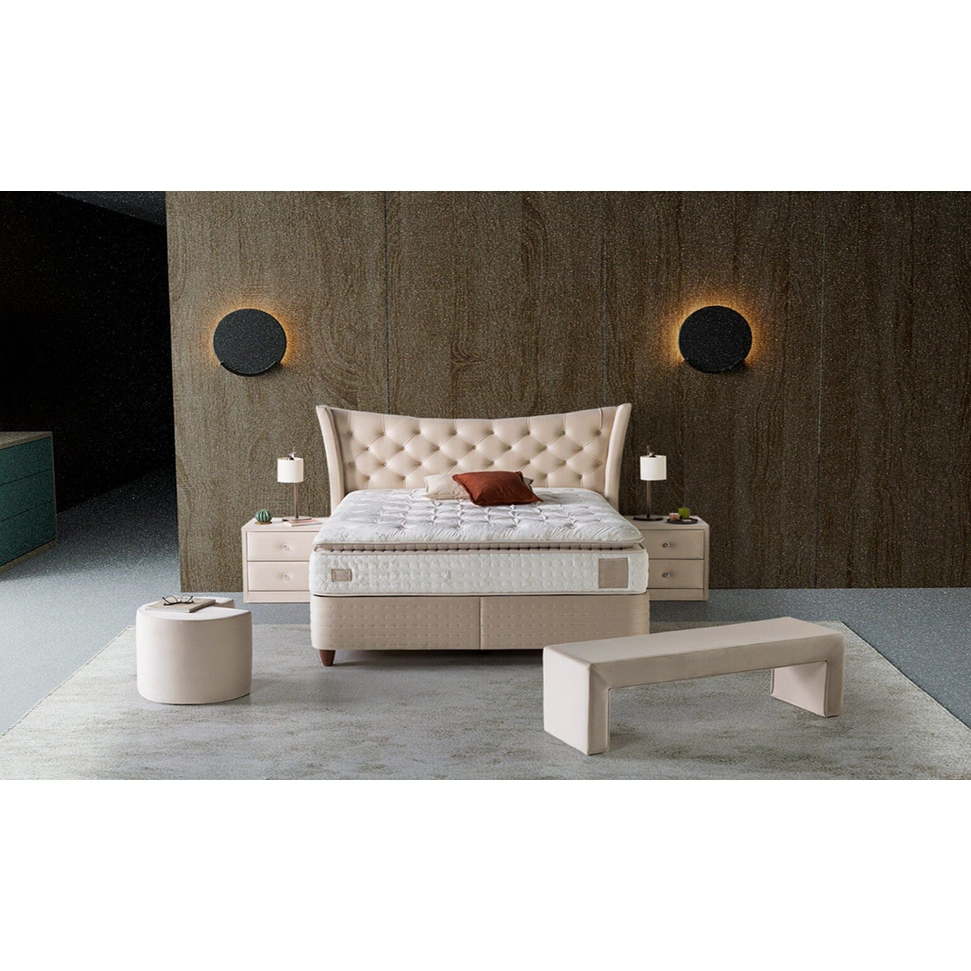 Pat Lincolin 180x200, stofa crem, cu somiera si lada pentru depozitare