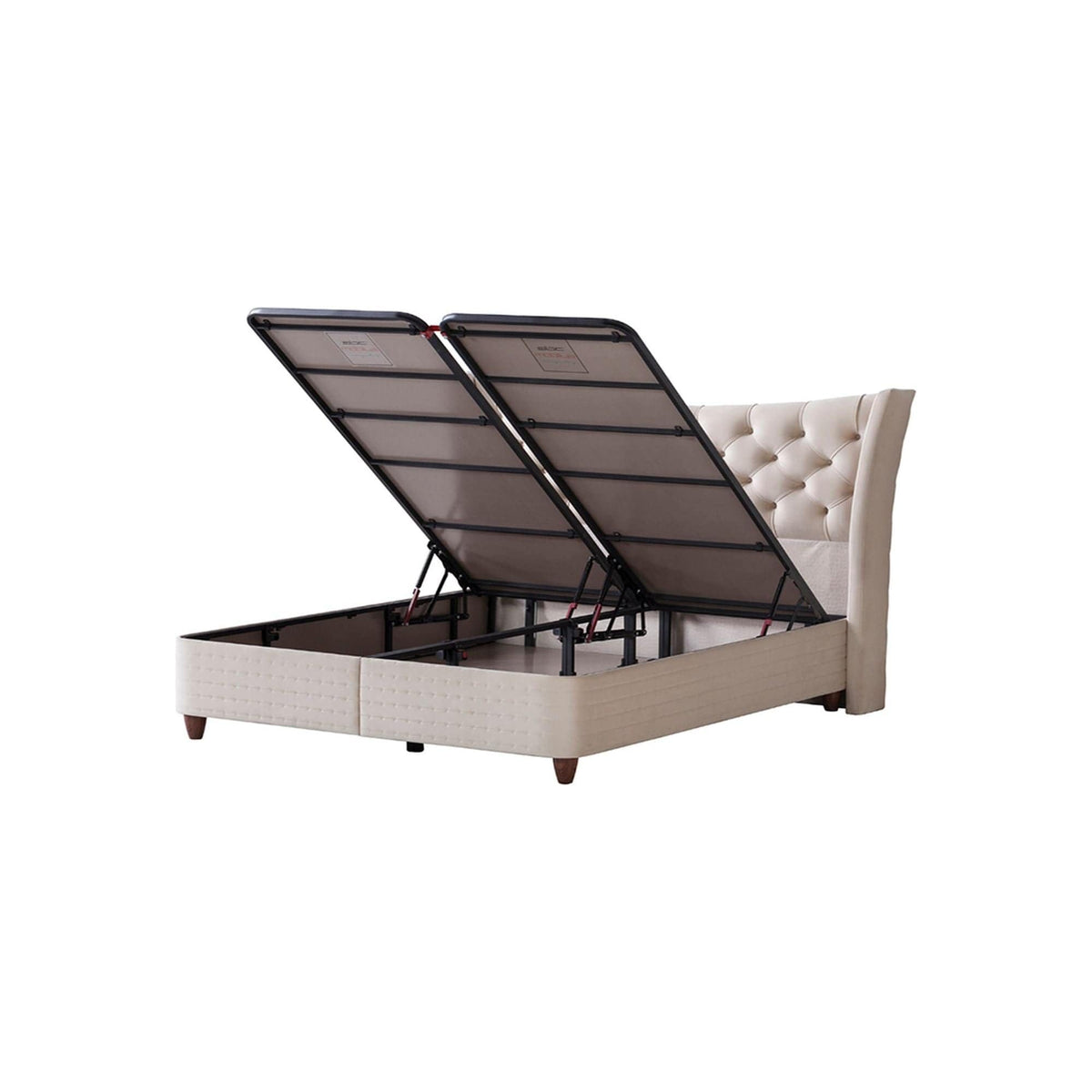 Pat Lincolin 180x200, stofa crem, cu somiera si lada pentru depozitare