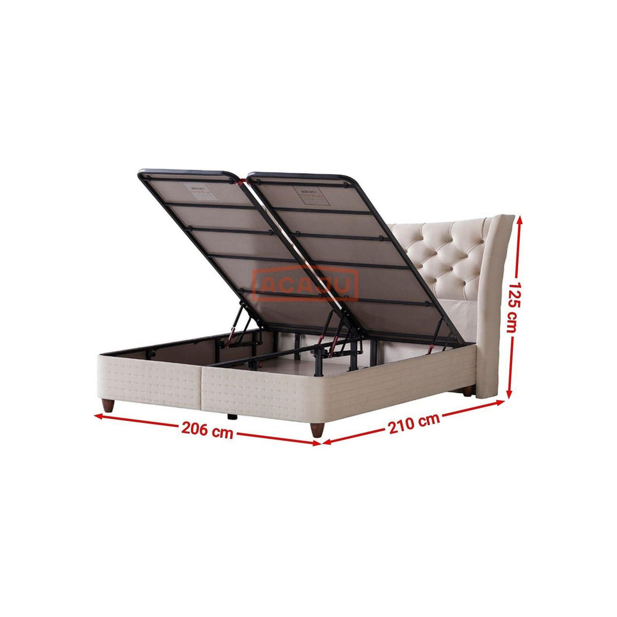 Pat Lincolin 180x200, stofa crem, cu somiera si lada pentru depozitare