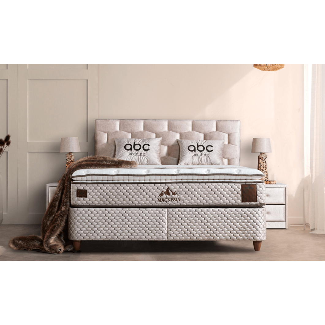 Pat Magnesia 160x200, stofa crem, cu suport saltea si lada depozitare