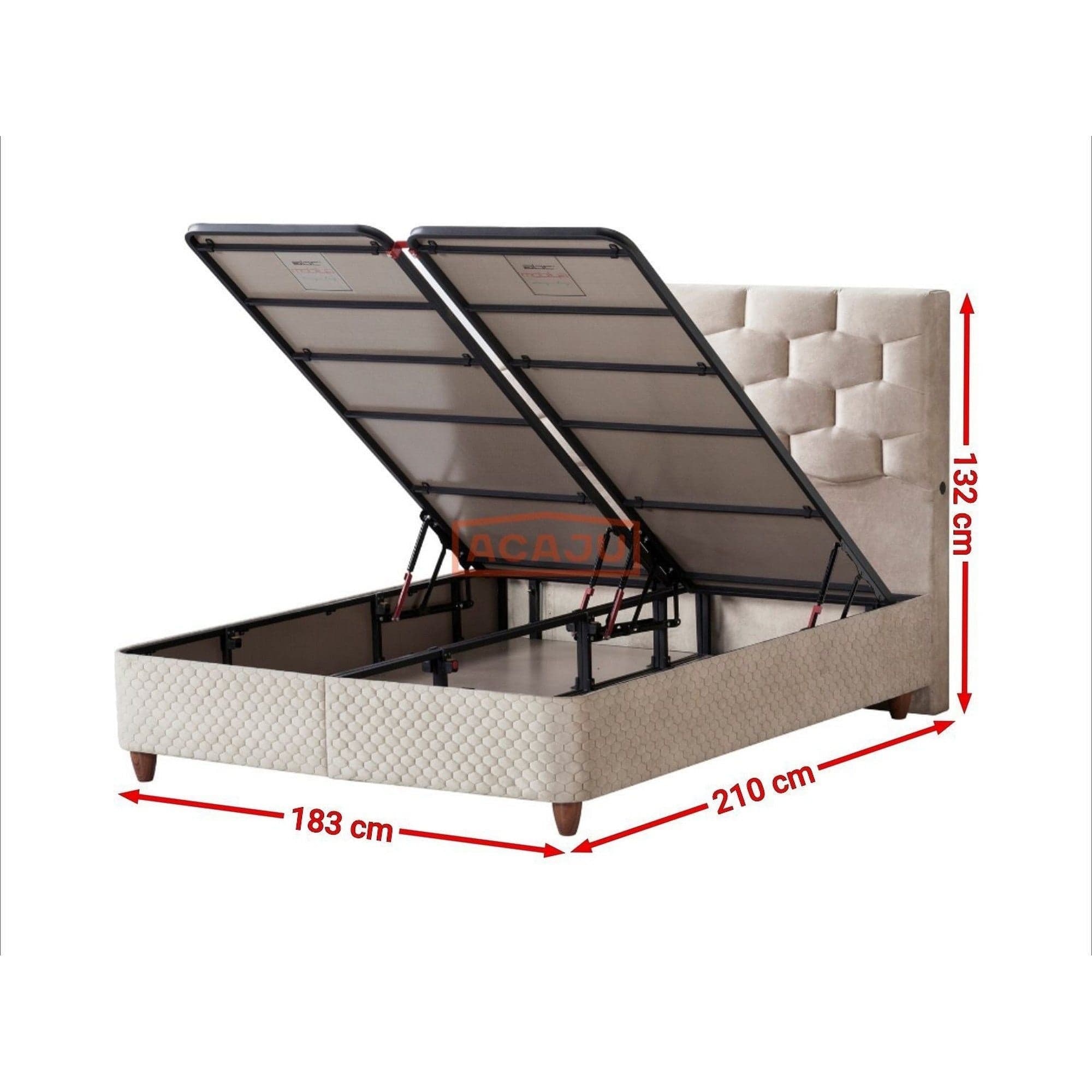 Pat Magnesia 180x200, stofa crem, cu suport saltea si lada pentru depozitare