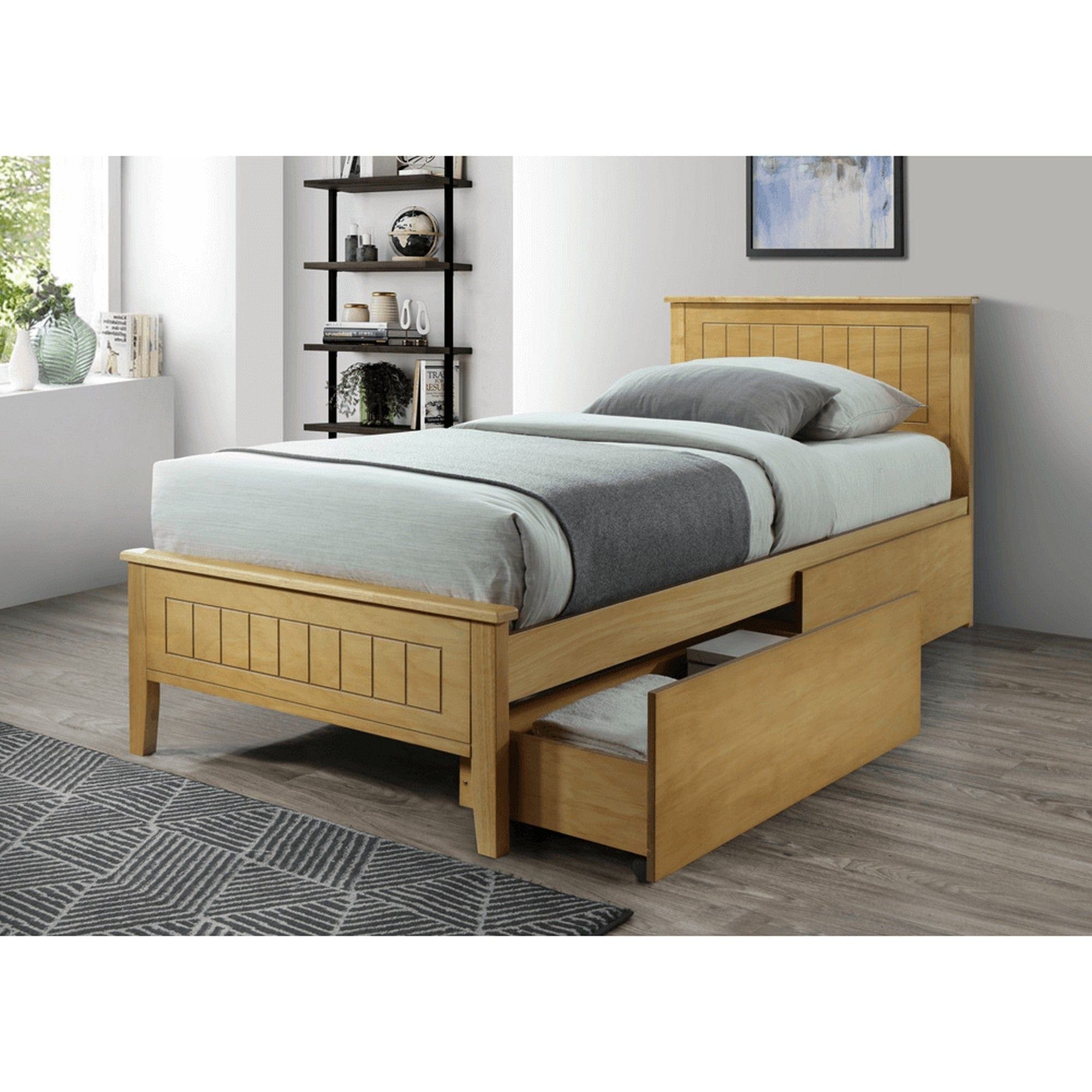 Pat MIDEA 90x200, stejar, cu somiera si 2 sertare