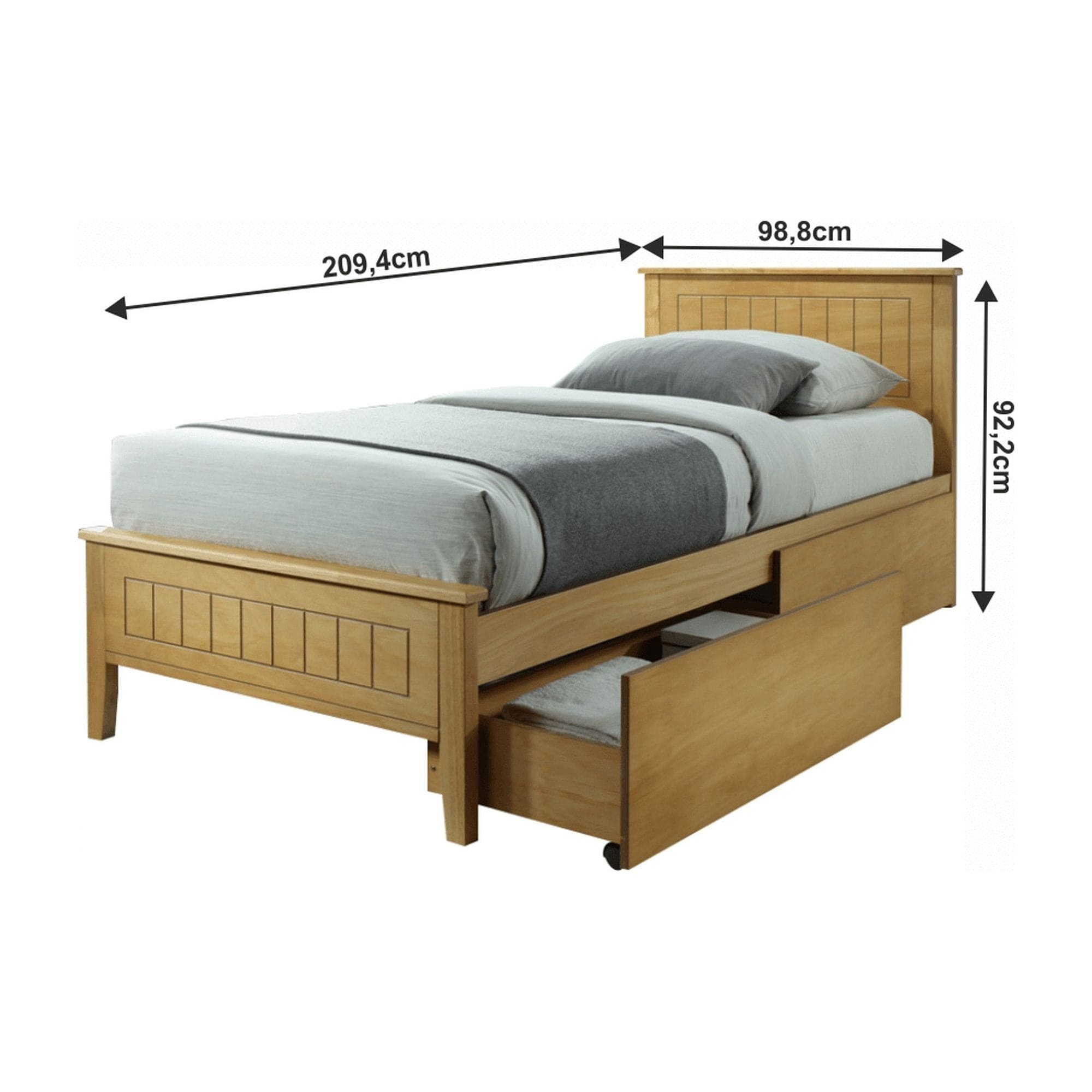 Pat MIDEA 90x200, stejar, cu somiera si 2 sertare