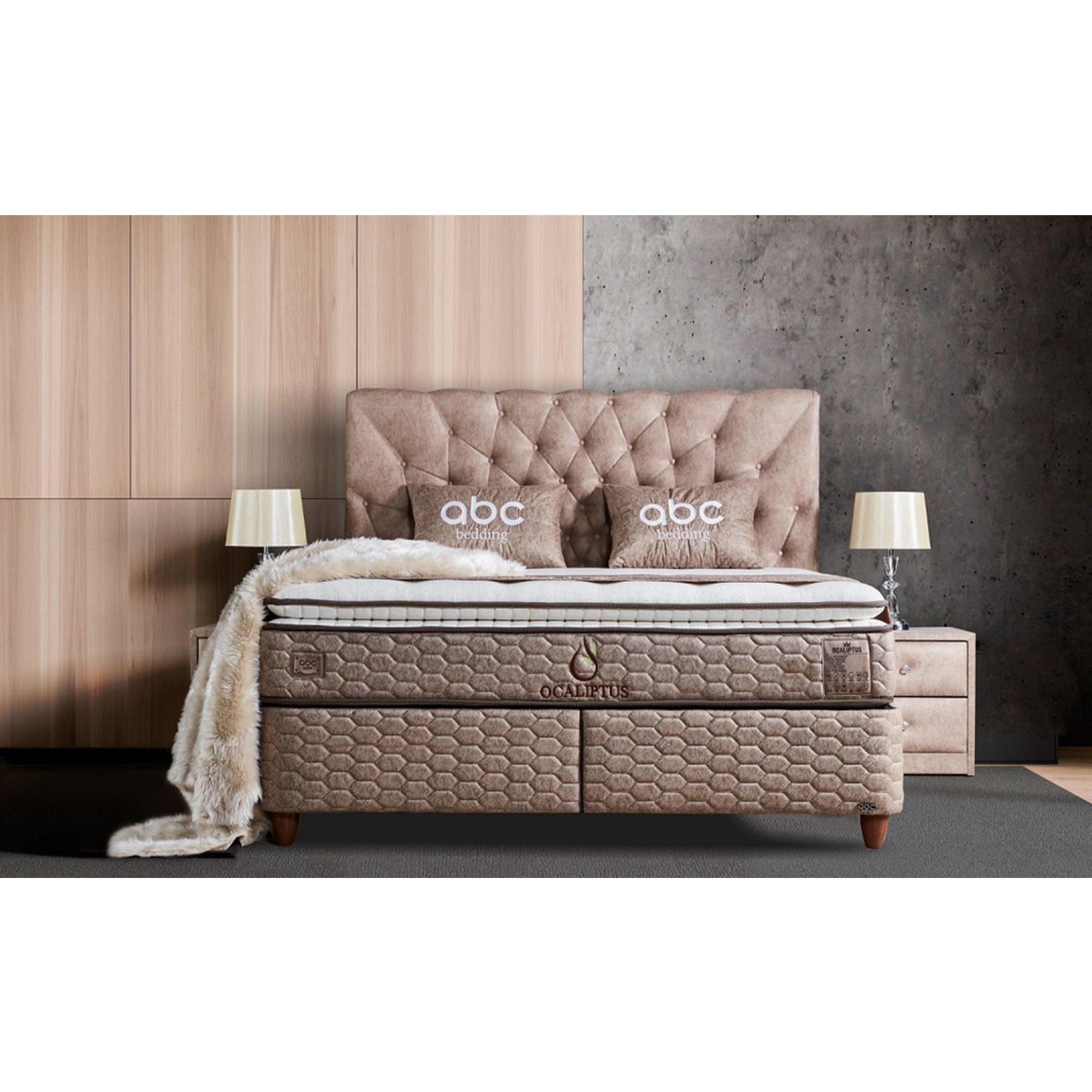 Pat OCALIPTUS 140x200, stofa bej, cu suport saltea si lada depozitare