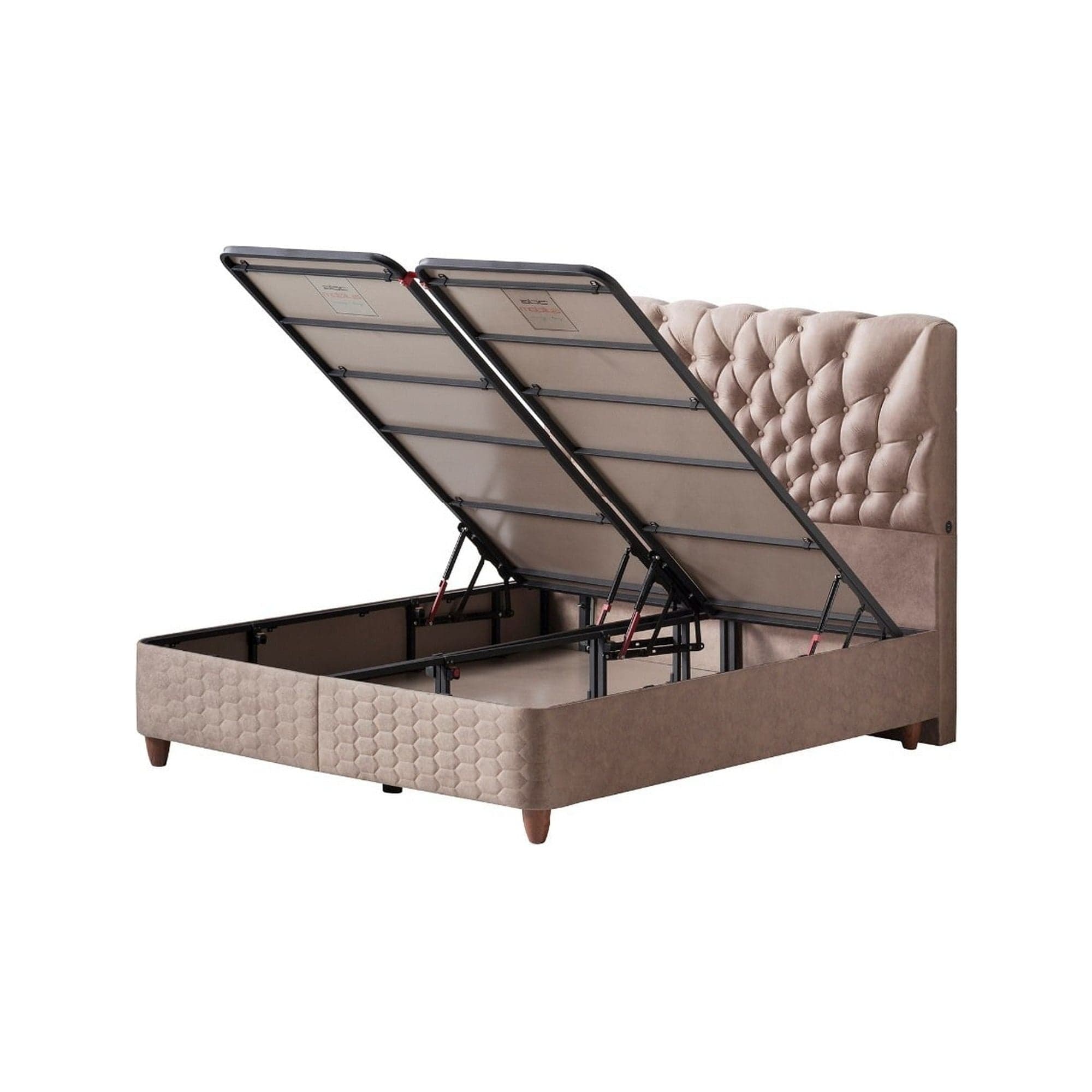 Pat OCALIPTUS 140x200, stofa bej, cu suport saltea si lada depozitare