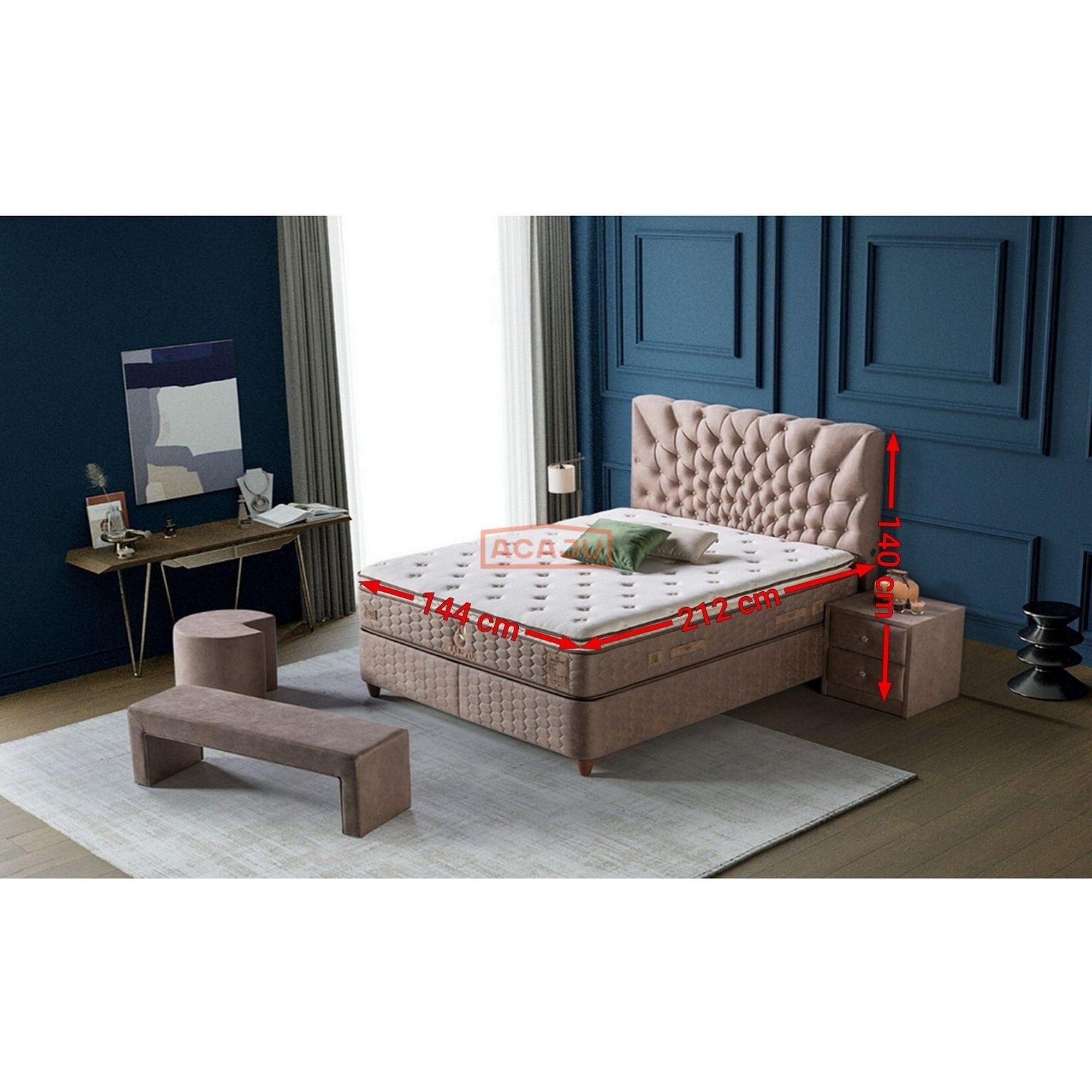 Pat OCALIPTUS 140x200, stofa bej, cu suport saltea si lada depozitare