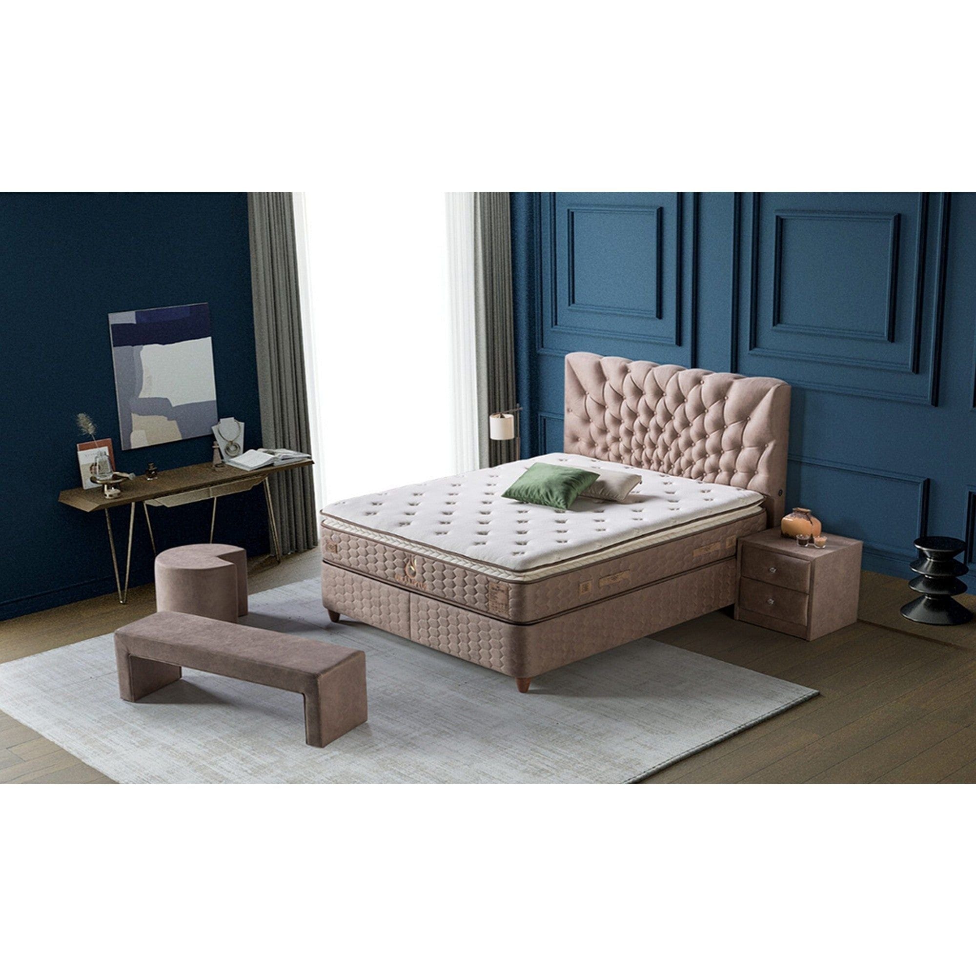 Pat Ocaliptus 160x200, stofa bej, cu suport saltea si lada depozitare